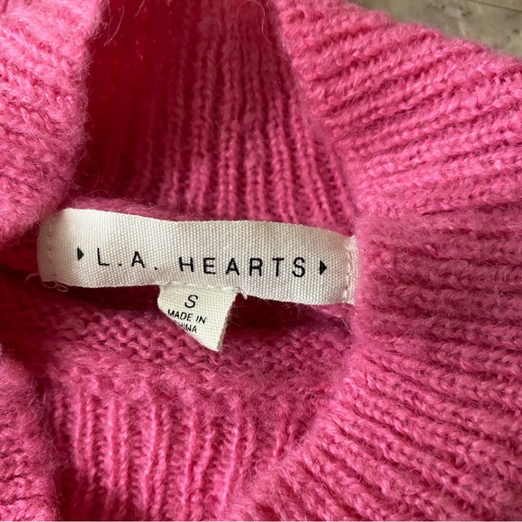 LA Hearts PINK size S crop top mockneck long sleeve pullover fuzzy sweater - Picture 3 of 8